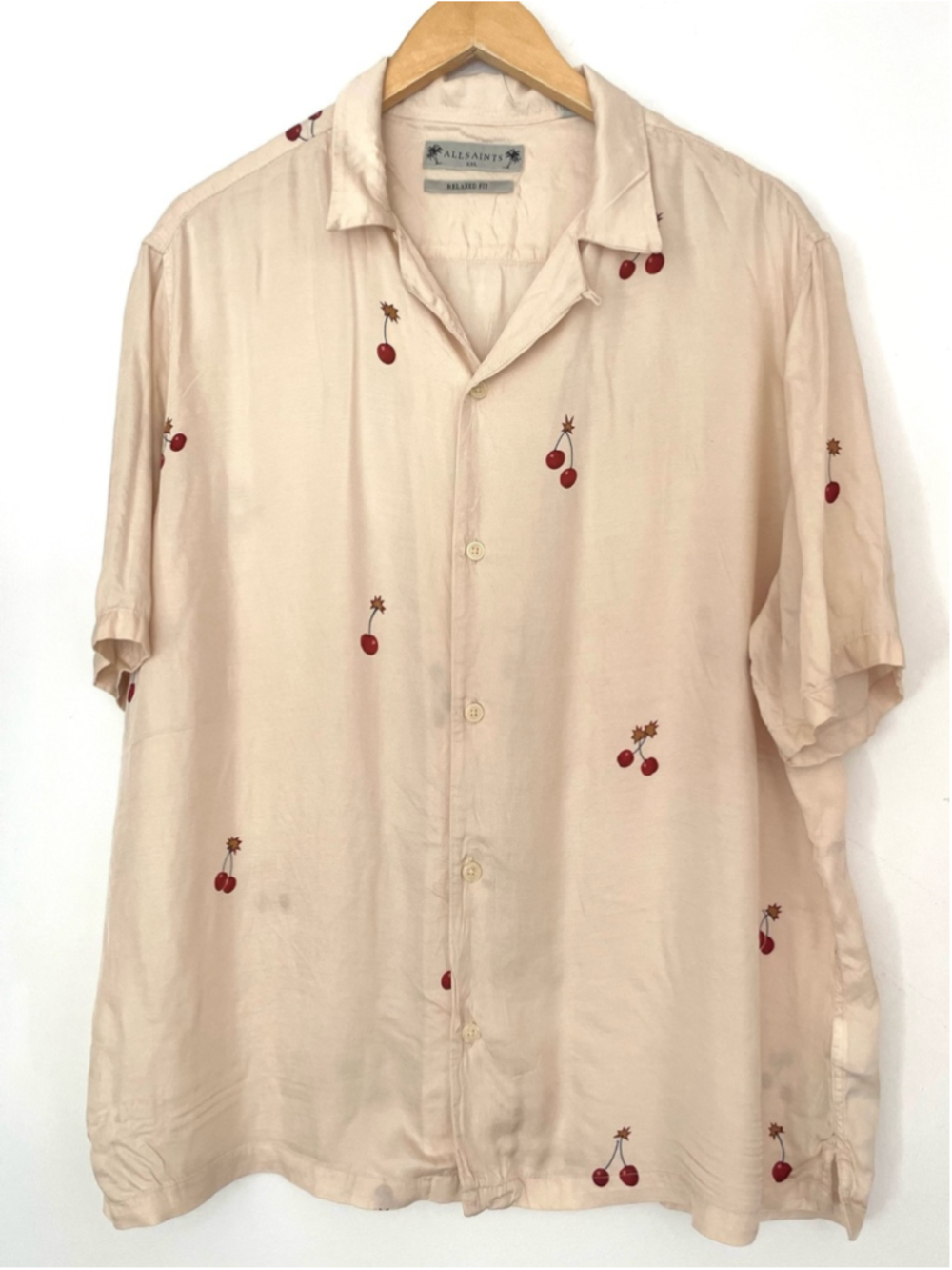 All Saints Cream Short-Sleeve Button-Down Shirt with Cherry bomb - Picture 5 of 10